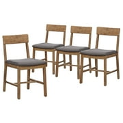 Mainstays Wood Dining Chair 4 Pack, Walnut Color, Grey Fabric Upholstered Seat Pad